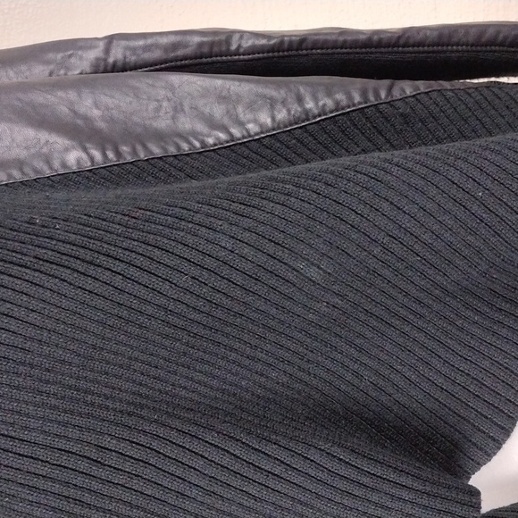 Blank NYC Black Faux Leather Ribbed Knit Shawl Collar Long Sleeve Open Jacket - Picture 15 of 16